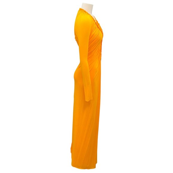 Maison Rabih Kayrouz Marigold Ruched Long Sleeved V-Neck Maxi Dress - Picture 2 of 5